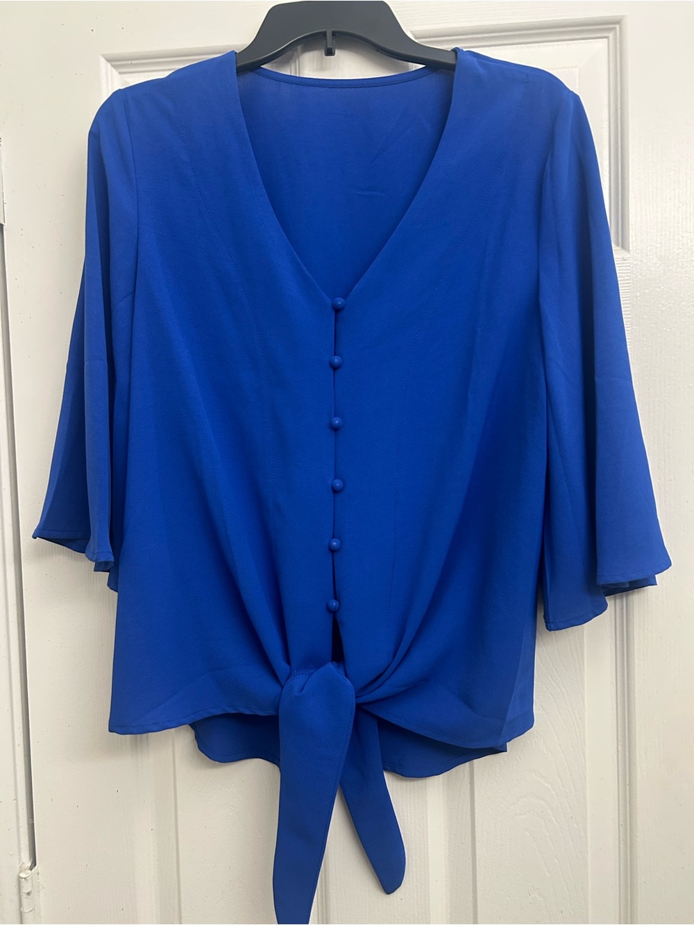 Women’s Royal Blue Tie-Front Button Blouse